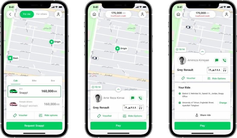 سناب ضد تابسي أفضل خدمة طلب سيارات الأجرة في إيران
