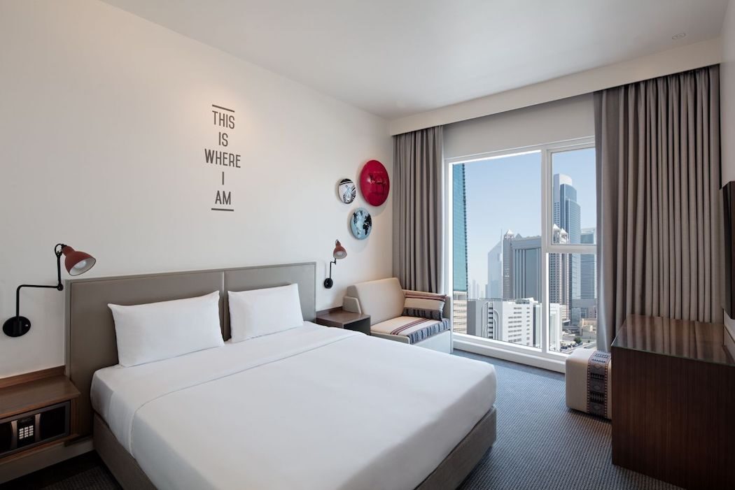Rove Downtown guest room with skyline view