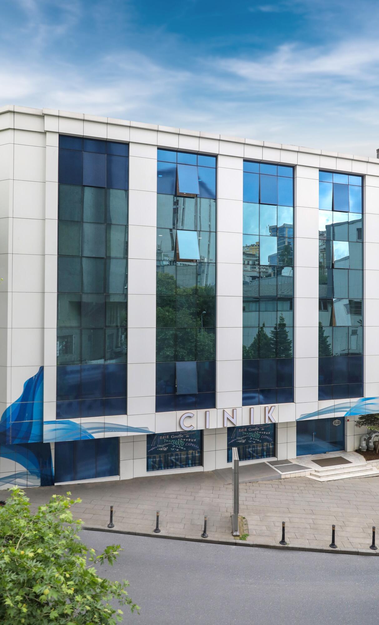 Exterior of the Dr. Cinik clinic building with CINIK signage in Istanbul (Qunomedical listing photo).