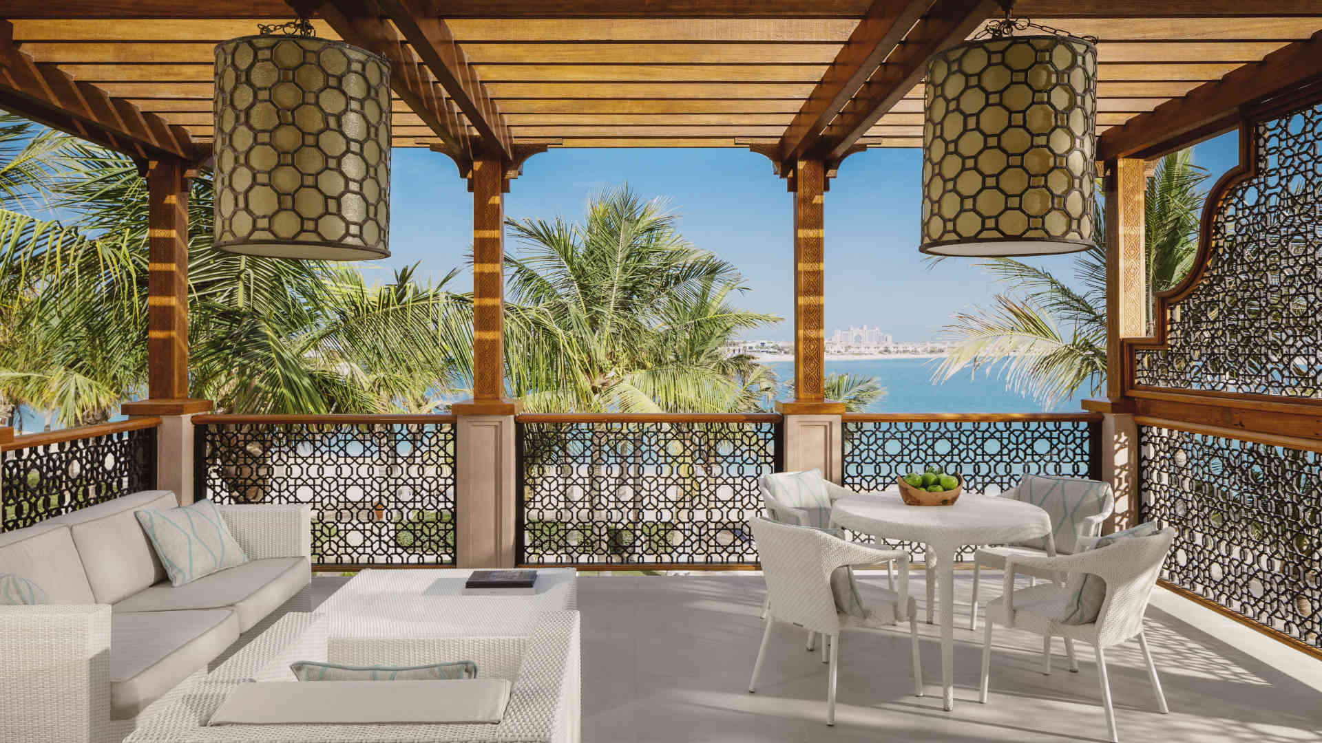 One&Only The Palm Moorish terrace with lanterns and sea view