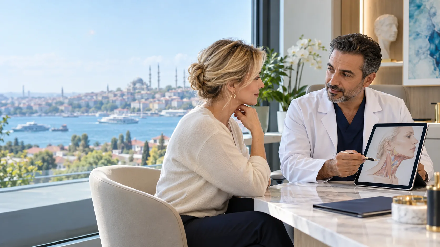 Illustrative consultation about neck surgery in Istanbul; not a patient result or a named provider