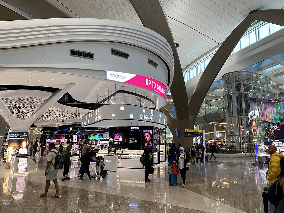 Passenger concourse and shops inside Zayed International Airport Terminal A