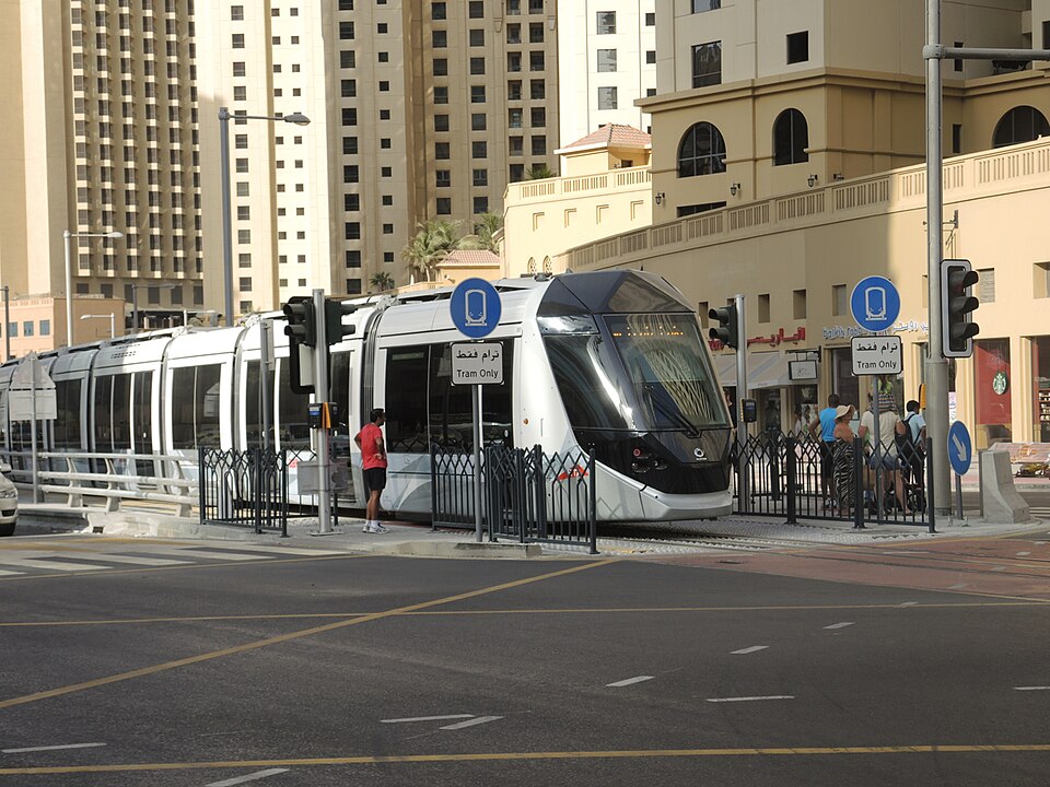 Dubai Tram stopped in the Dubai Marina area