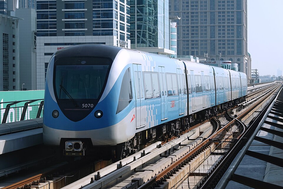 Dubai Metro Red Line train entering Business Bay station