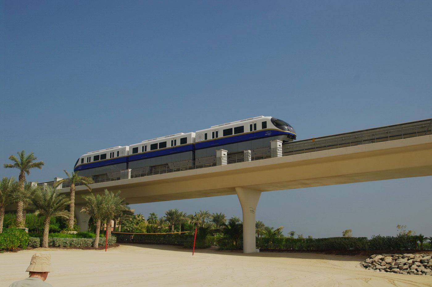 Palm Jumeirah Monorail train on its elevated track