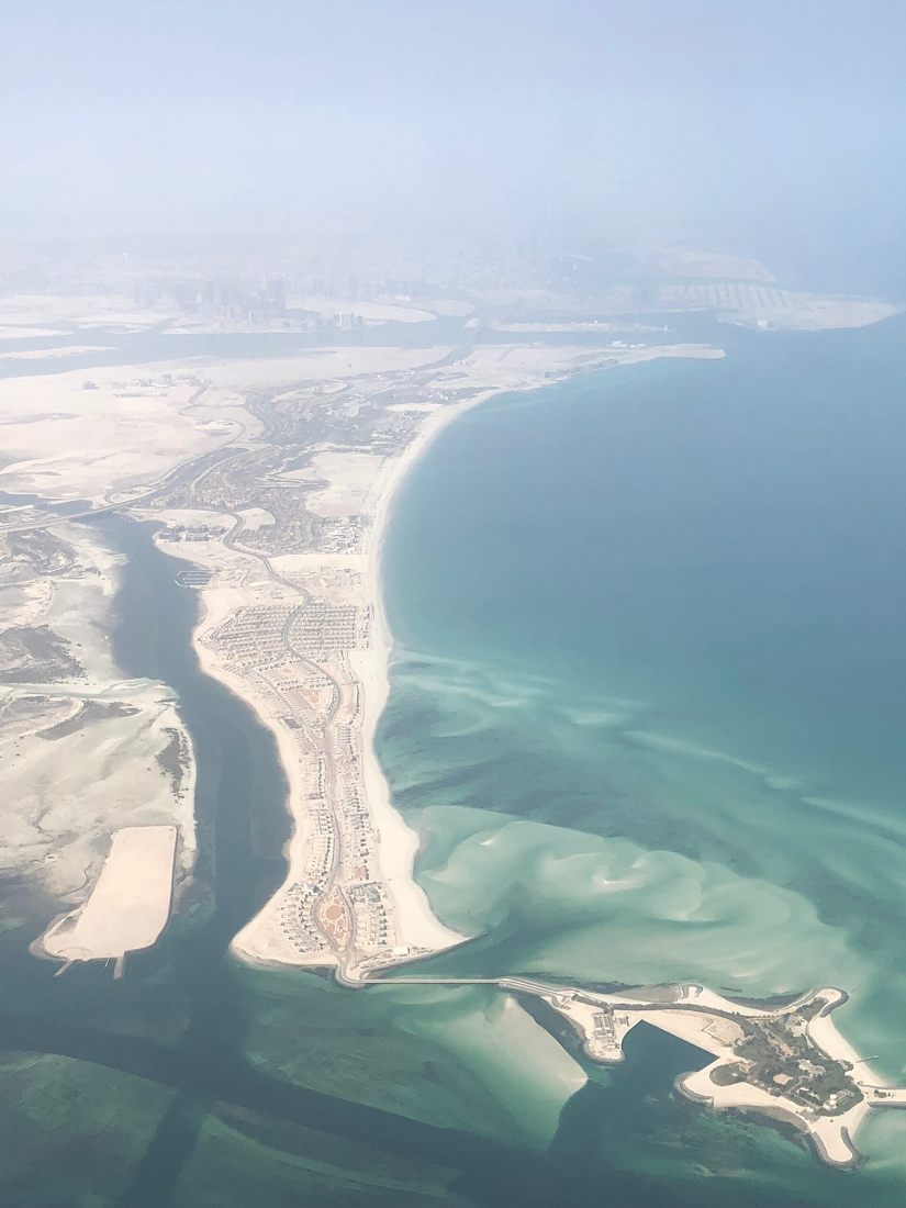 Aerial view of the Saadiyat Island coastline and surrounding water