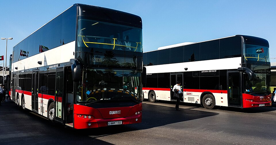 Double-decker buses at Al Jubail Bus Station in Sharjah