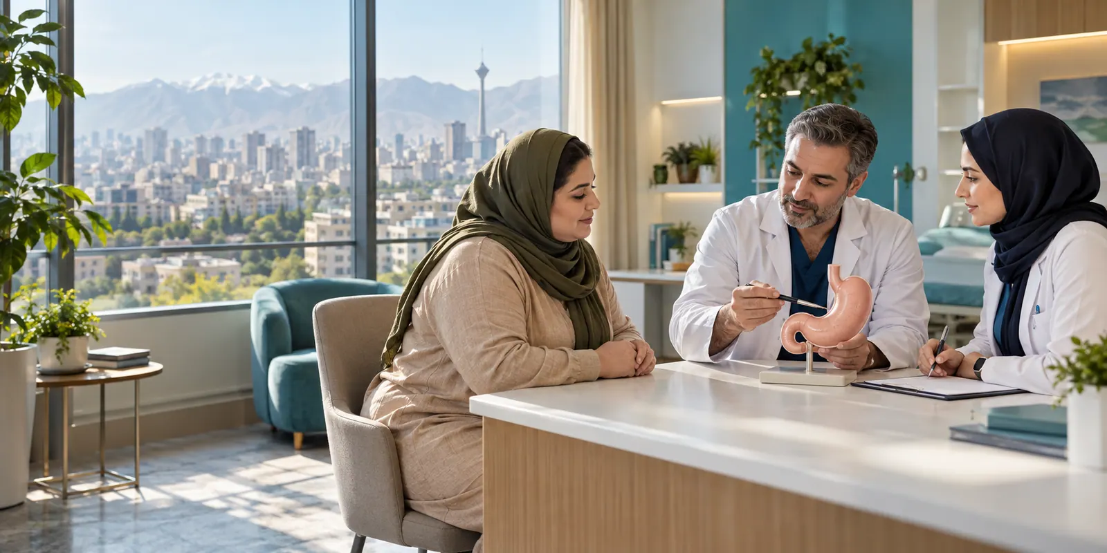 Patient discussing bariatric surgery with a surgeon and care coordinator in Tehran