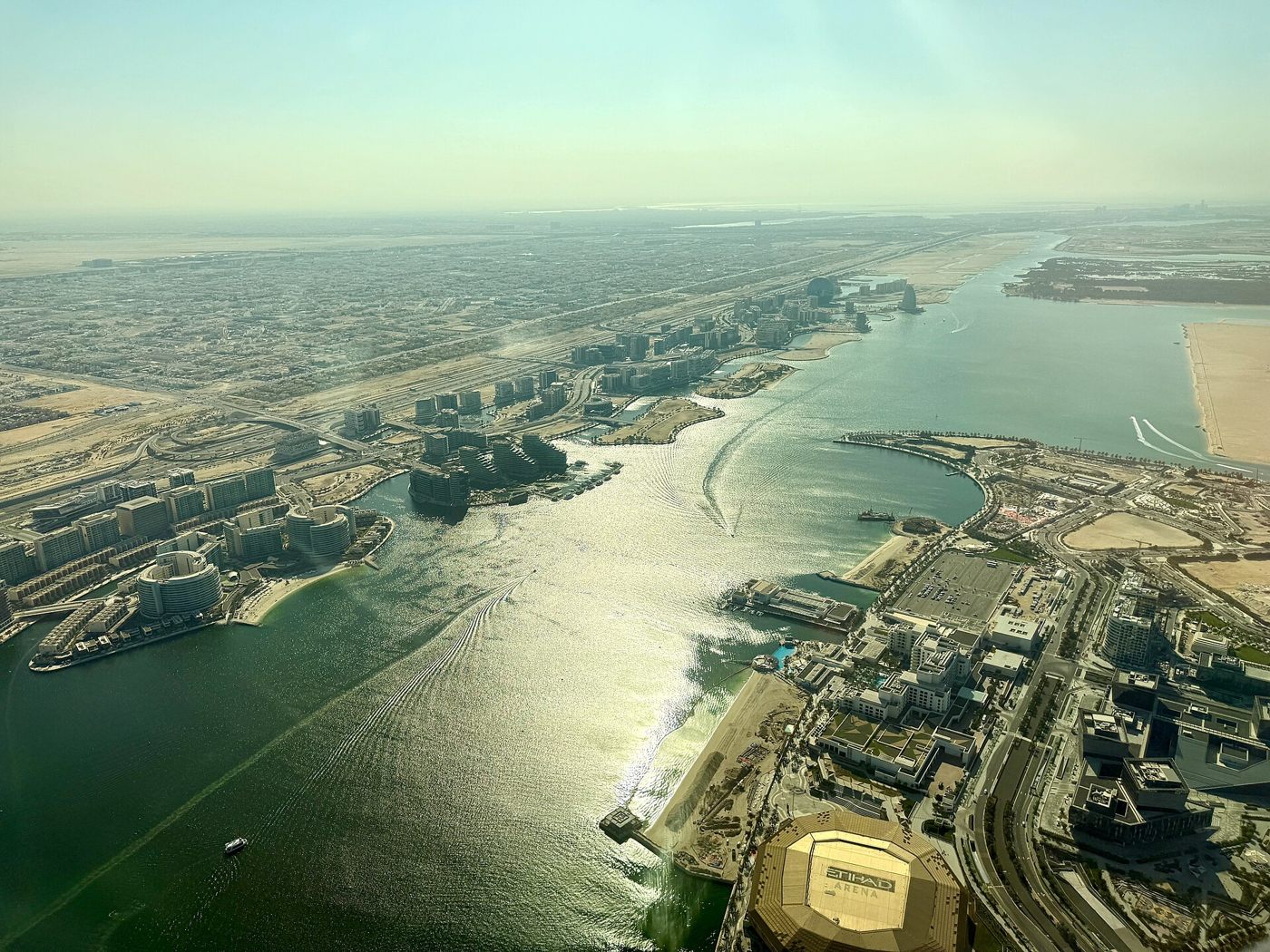 Aerial view of Yas Bay Waterfront and the Yas Island coastline